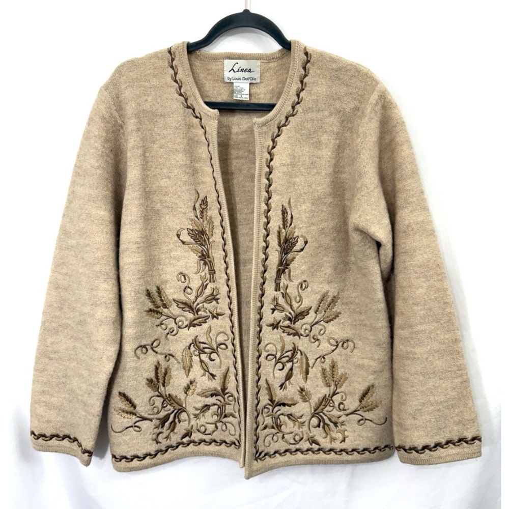 Linea by Louis Dell'Olio Embroidered Wool Jacket Women Size S Cottage Grandma